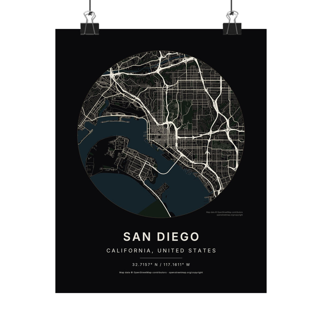 San Diego, California City Map Print — Noir Black Street Map Wall Art