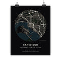 San Diego, California City Map Print — Noir Black Street Map Wall Art