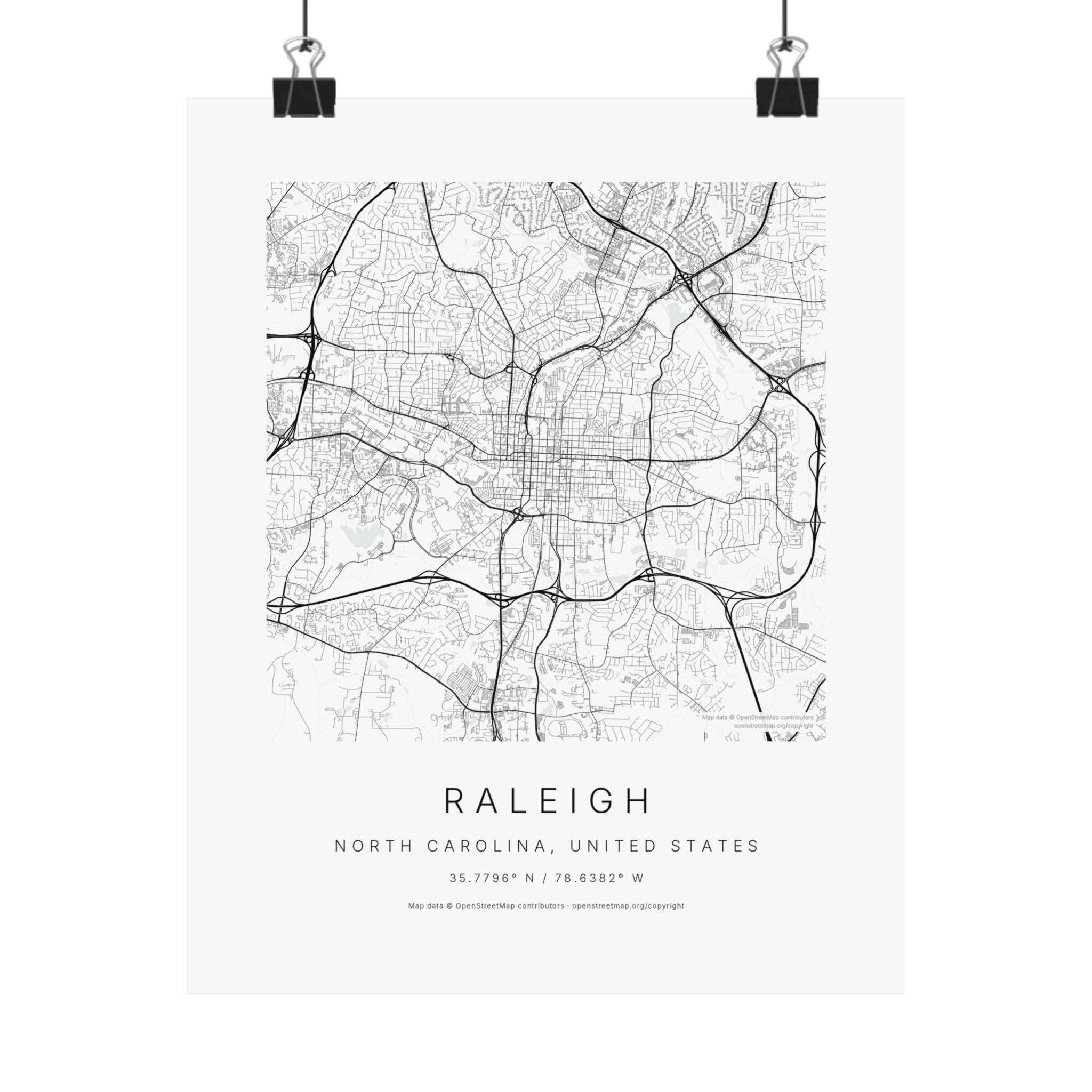 Raleigh, North Carolina City Map Print — Minimalist Street Map Wall Art