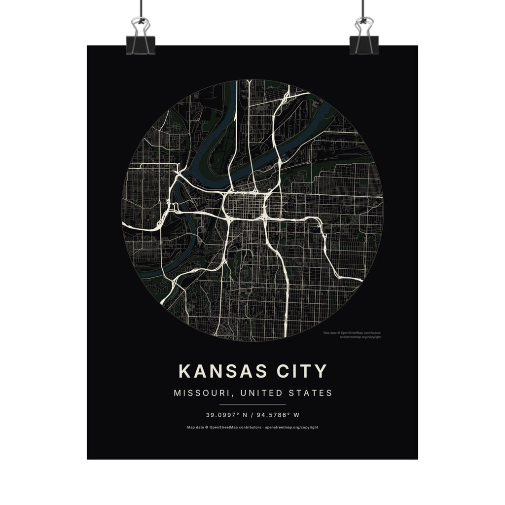 Kansas City, Missouri City Map Print — Noir Black Street Map Wall Art