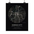 Kansas City, Missouri City Map Print — Noir Black Street Map Wall Art