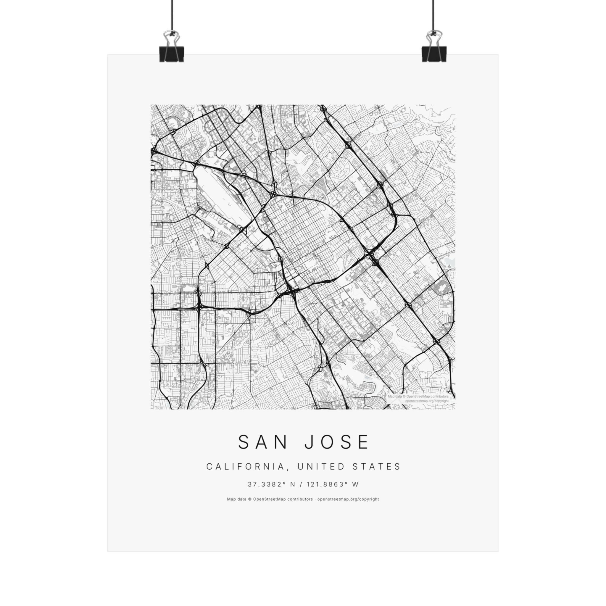San Jose, California City Map Print — Minimalist Street Map Wall Art