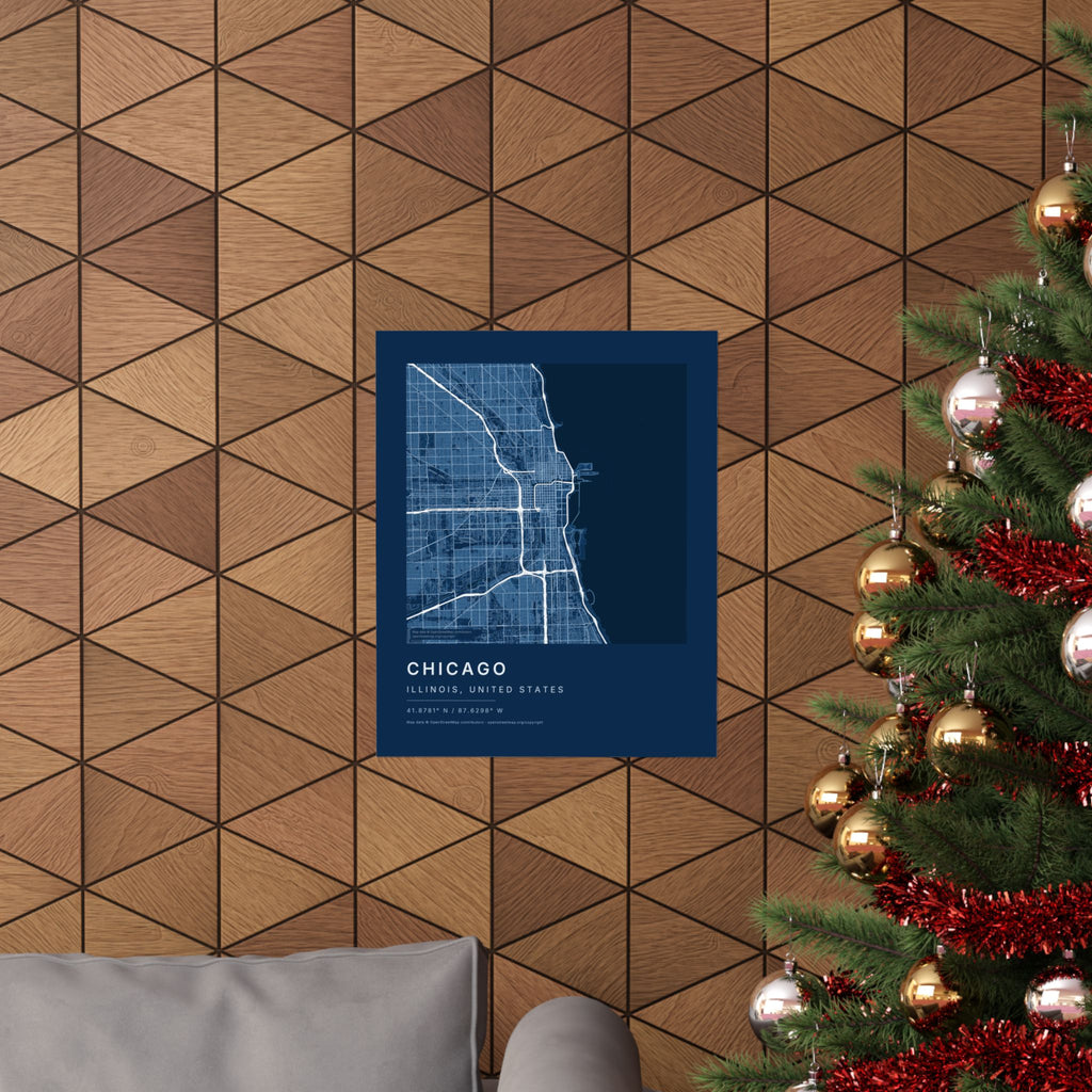 Chicago, Illinois City Map Print — Blueprint Navy Street Map Wall Art