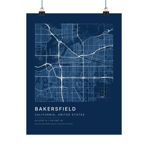 Bakersfield, California City Map Print — Blueprint Navy Street Map Wall Art
