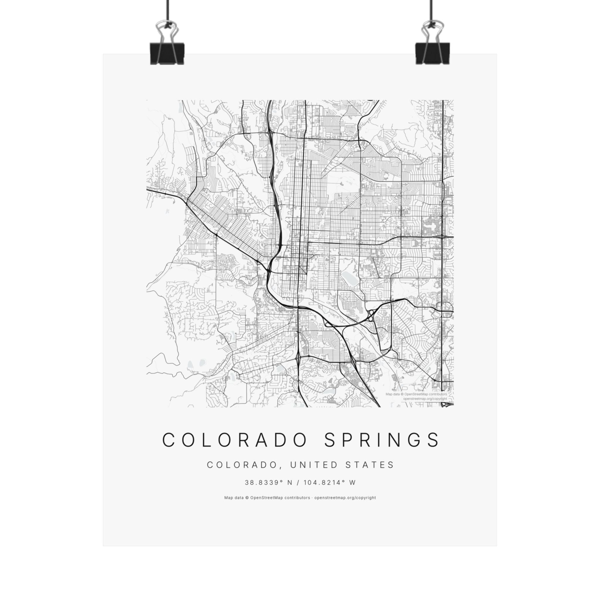 Colorado Springs, Colorado City Map Print — Minimalist Street Map Wall Art