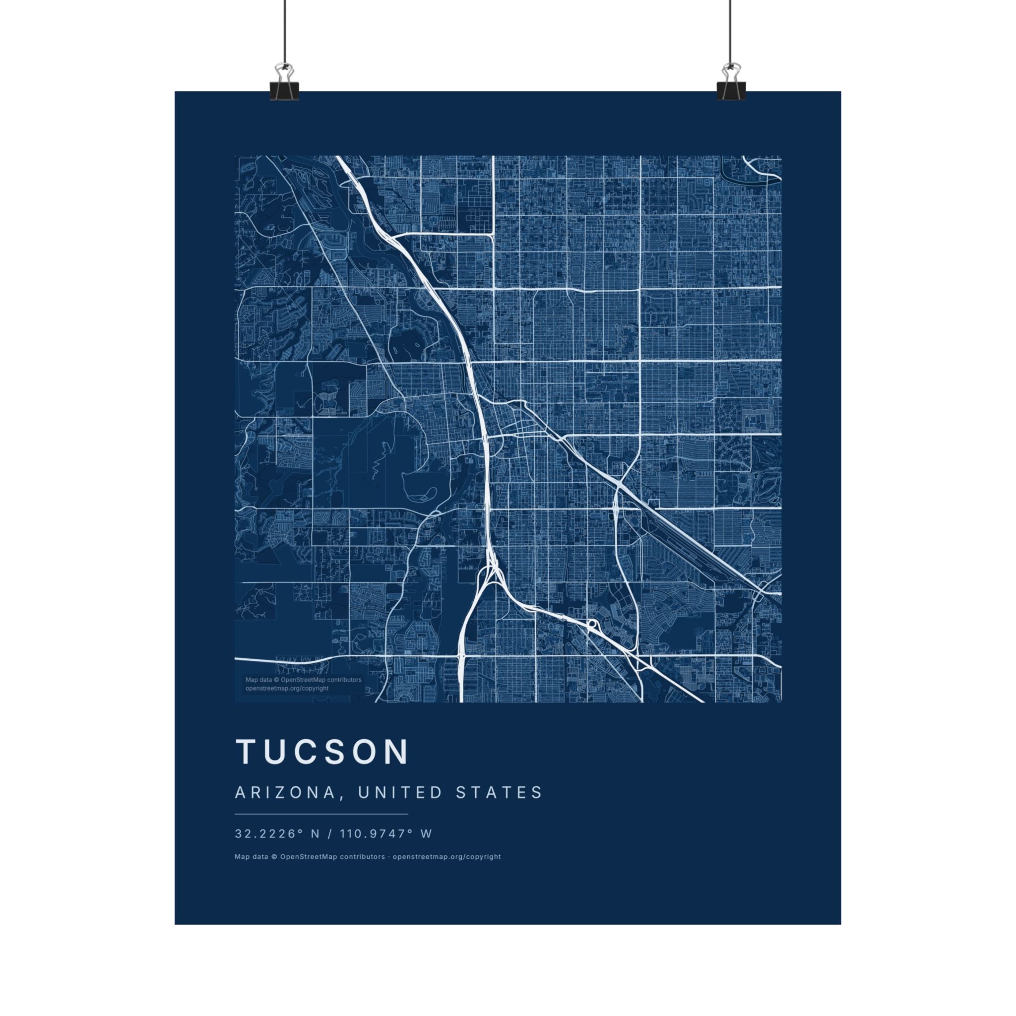 Tucson, Arizona City Map Print — Blueprint Navy Street Map Wall Art