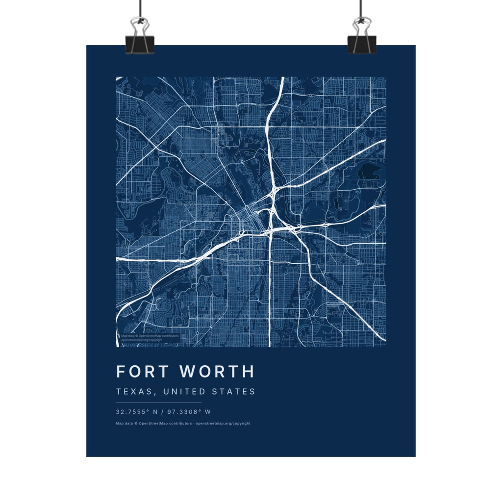 Fort Worth, Texas City Map Print — Blueprint Navy Street Map Wall Art