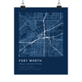 Fort Worth, Texas City Map Print — Blueprint Navy Street Map Wall Art