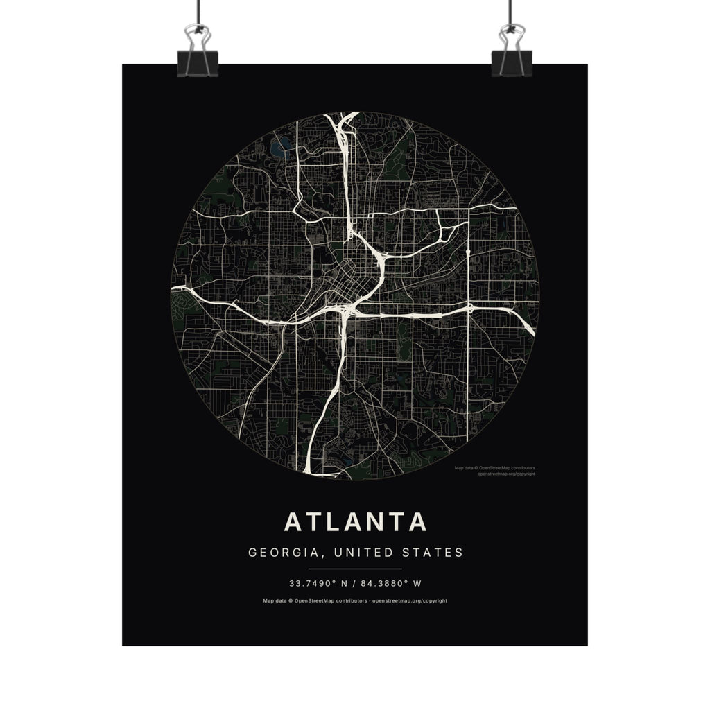 Atlanta, Georgia City Map Print — Noir Black Street Map Wall Art