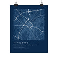 Charlotte, North Carolina City Map Print — Blueprint Navy Street Map Wall Art