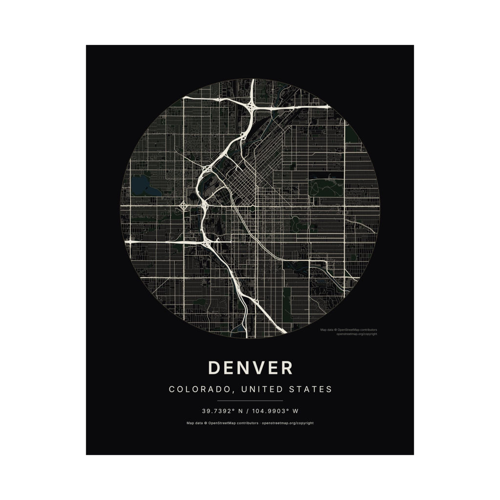 Denver, Colorado City Map Print — Noir Black Street Map Wall Art