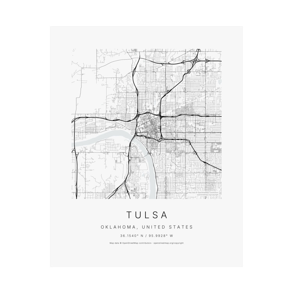 Tulsa, Oklahoma City Map Print — Minimalist Street Map Wall Art