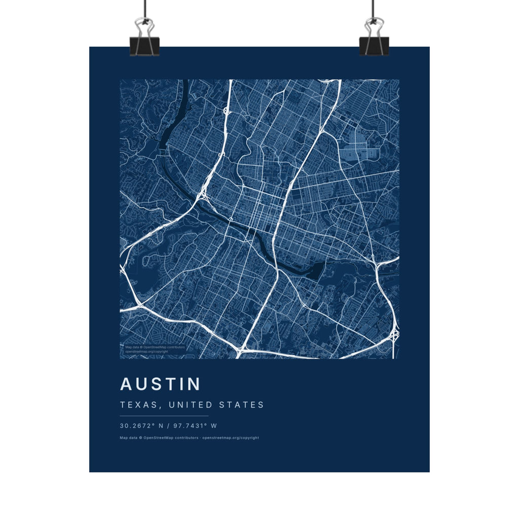 Austin, Texas City Map Print — Blueprint Navy Street Map Wall Art