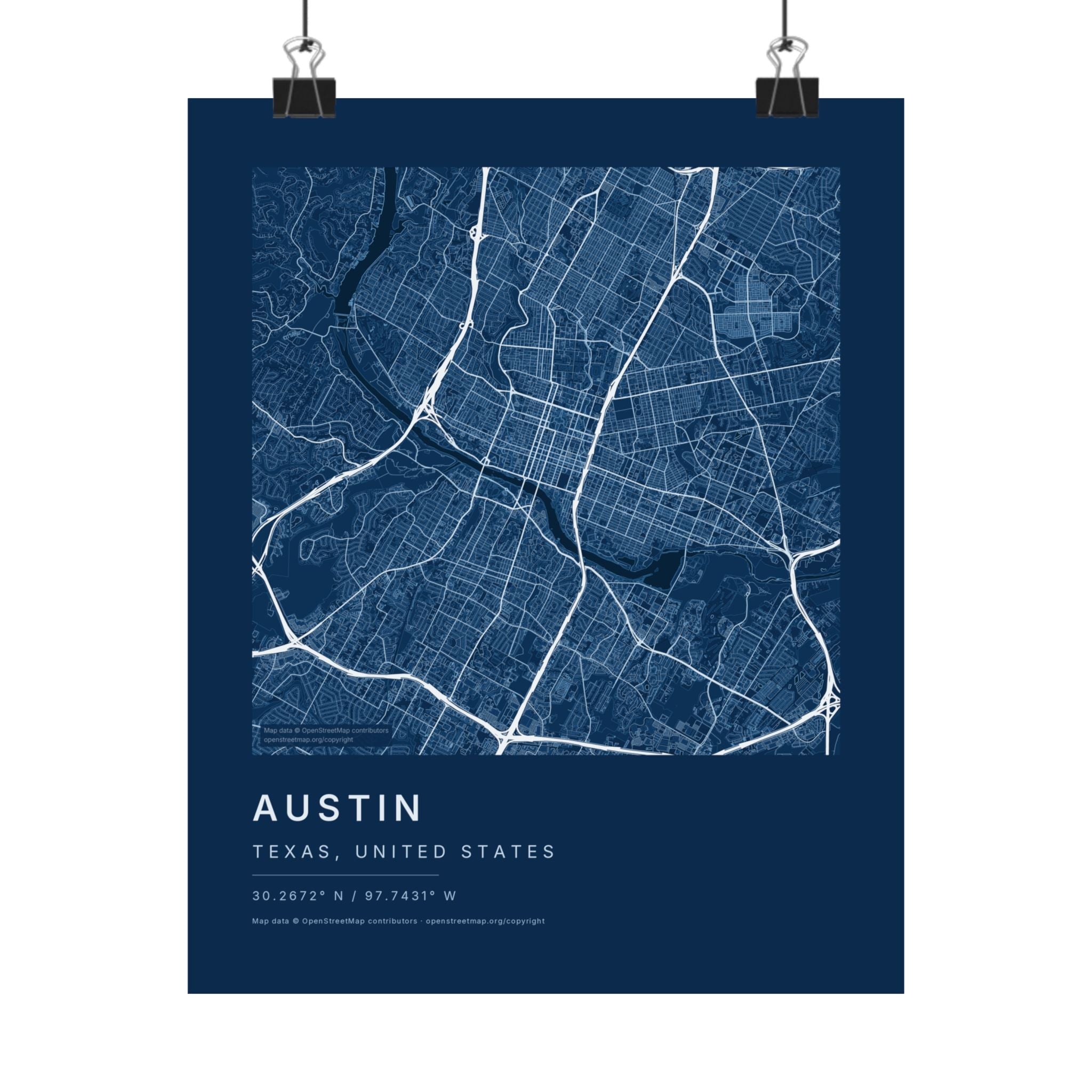 Austin, Texas City Map Print — Blueprint Navy Street Map Wall Art