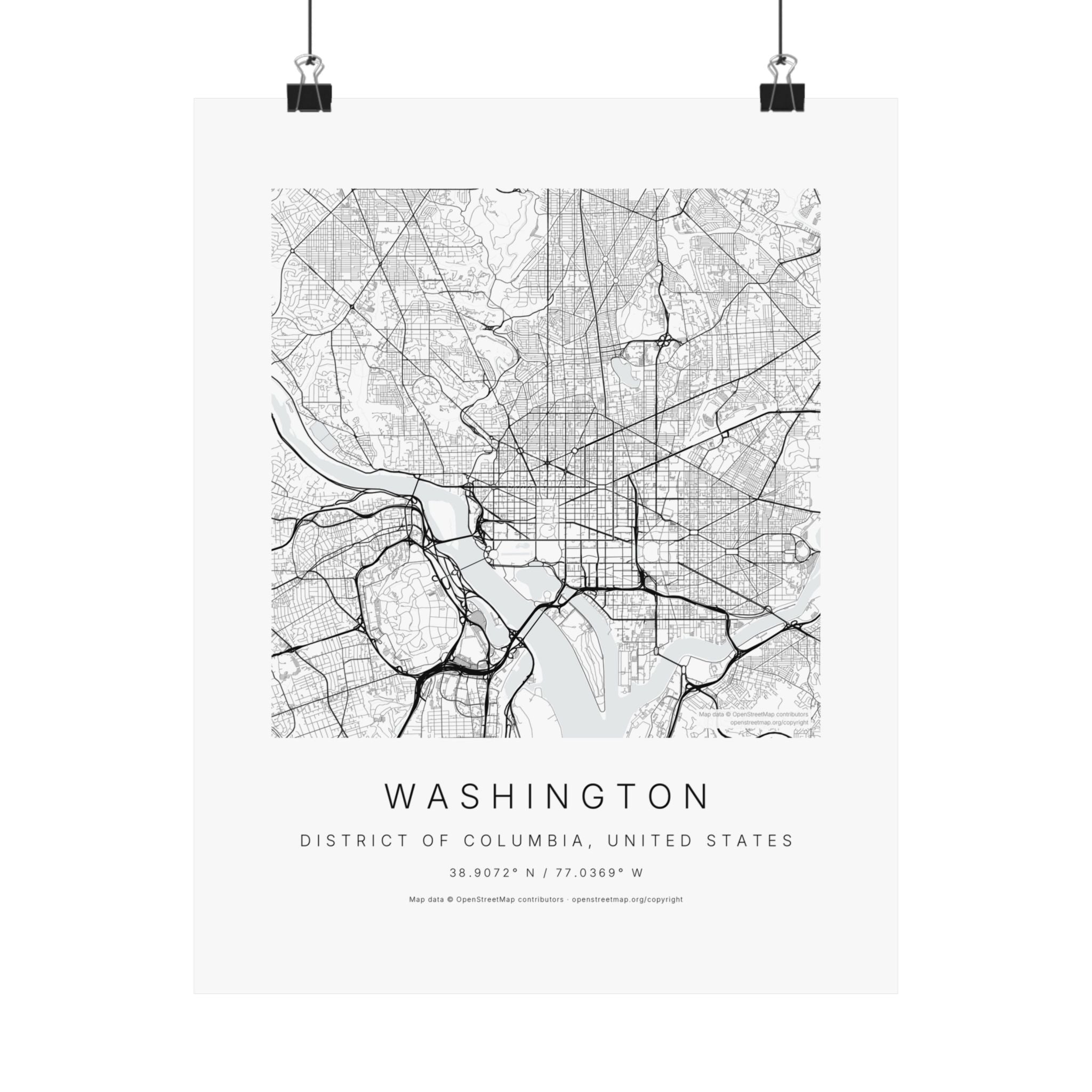 Washington, District of Columbia City Map Print — Minimalist Street Map Wall Art