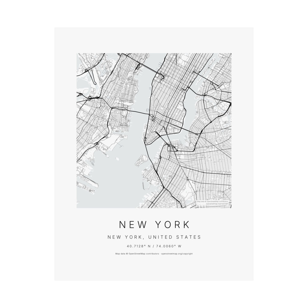 New York, New York City Map Print — Minimalist Street Map Wall Art