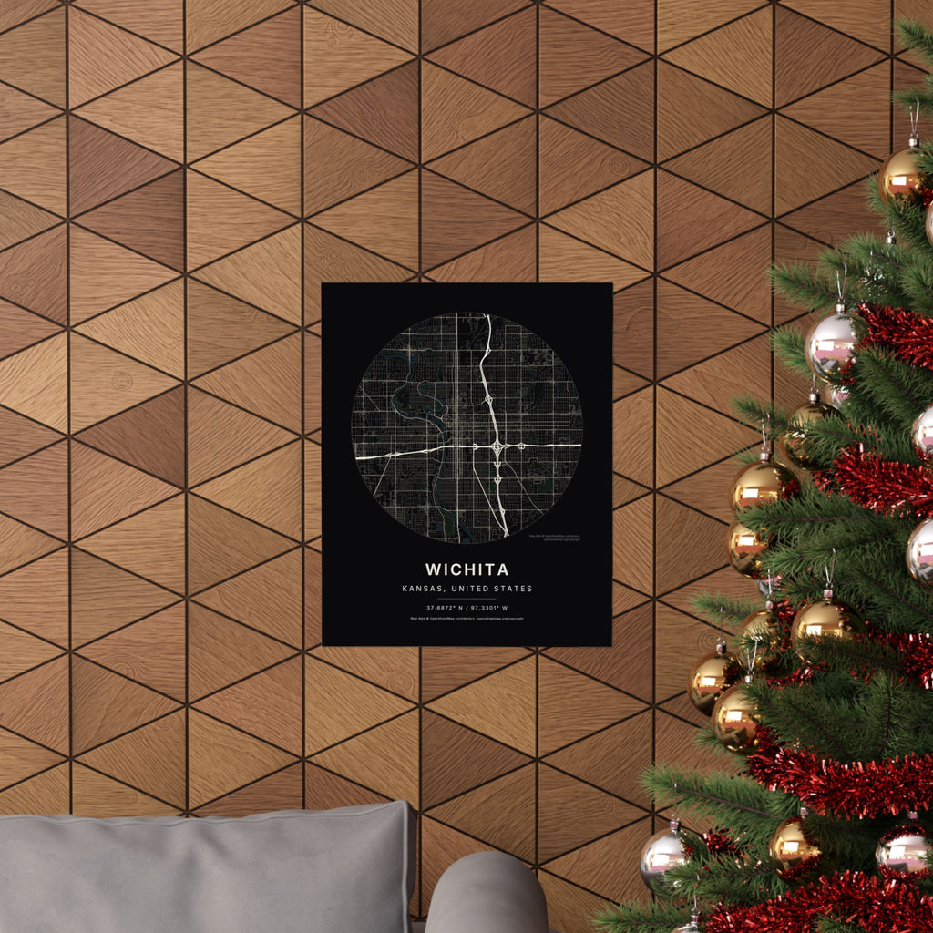 Wichita, Kansas City Map Print — Noir Black Street Map Wall Art