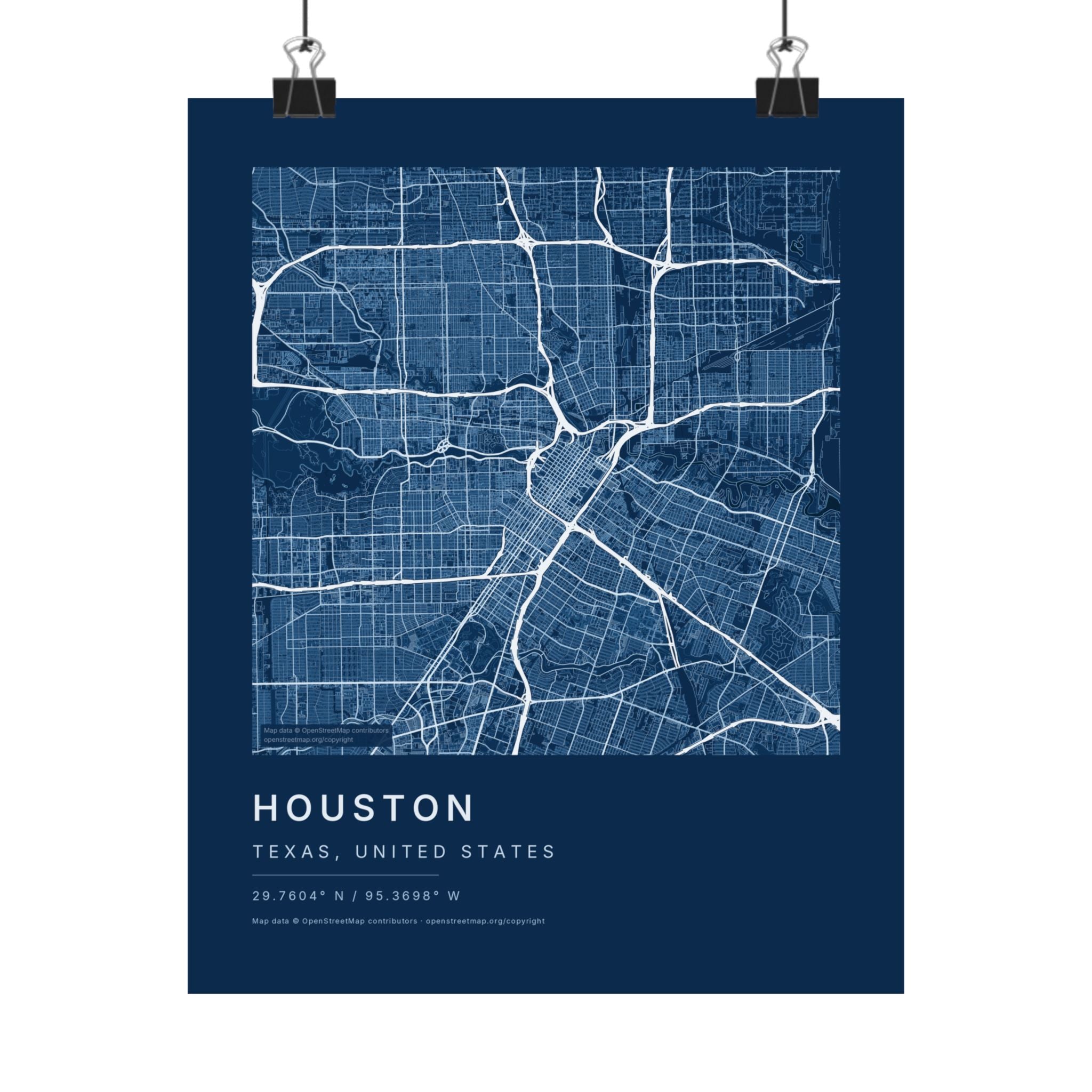 Houston, Texas City Map Print — Blueprint Navy Street Map Wall Art