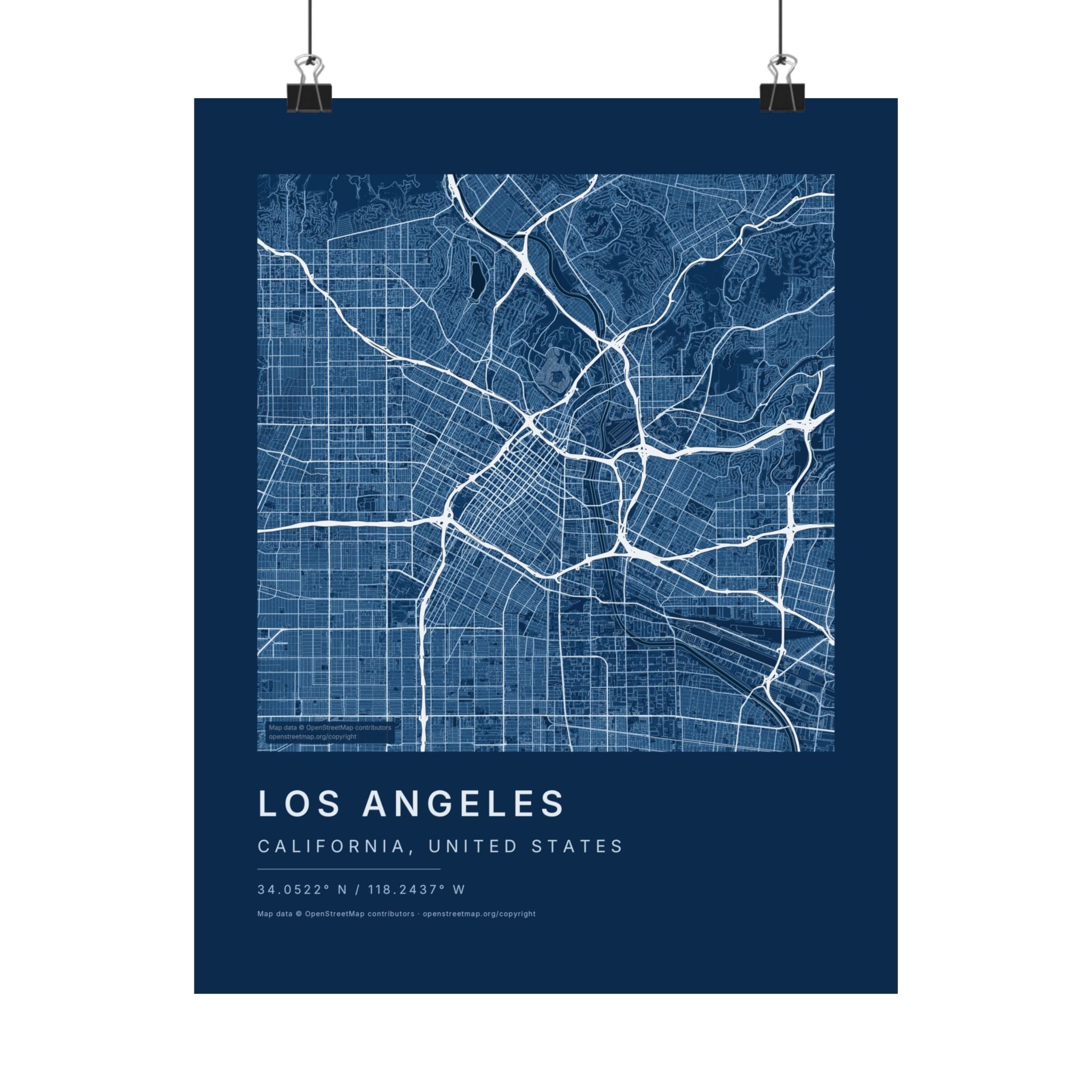 Los Angeles, California City Map Print — Blueprint Navy Street Map Wall Art