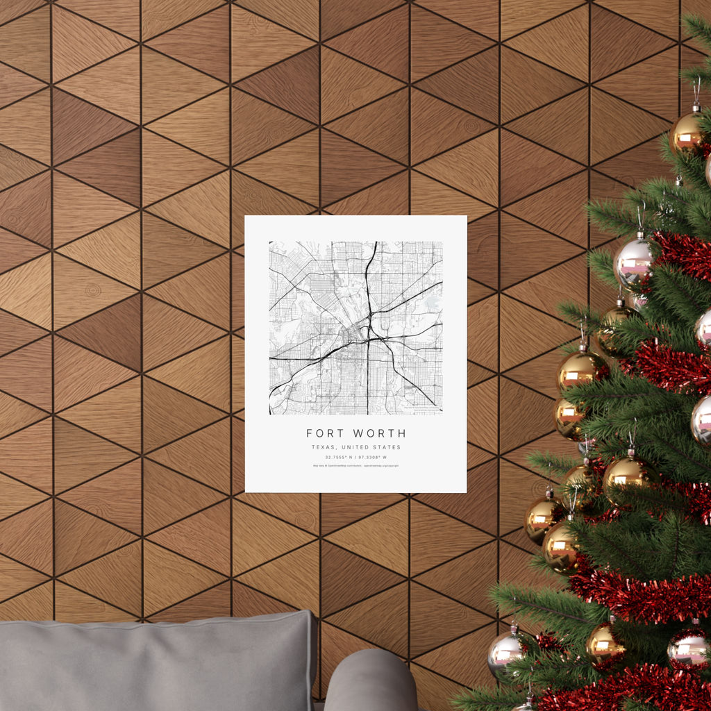 Fort Worth, Texas City Map Print — Minimalist Street Map Wall Art