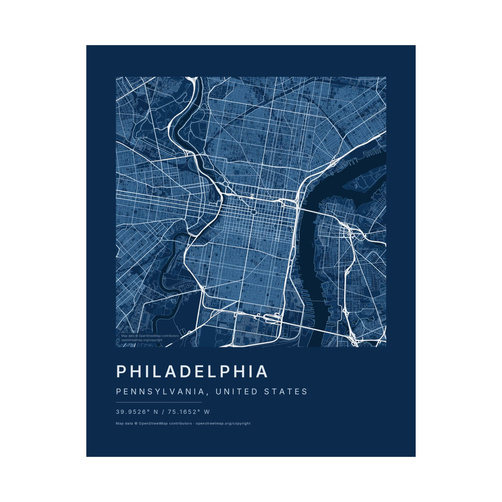 Philadelphia, Pennsylvania City Map Print — Blueprint Navy Street Map Wall Art