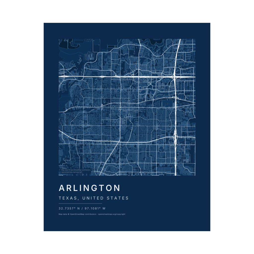 Arlington, Texas City Map Print — Blueprint Navy Street Map Wall Art