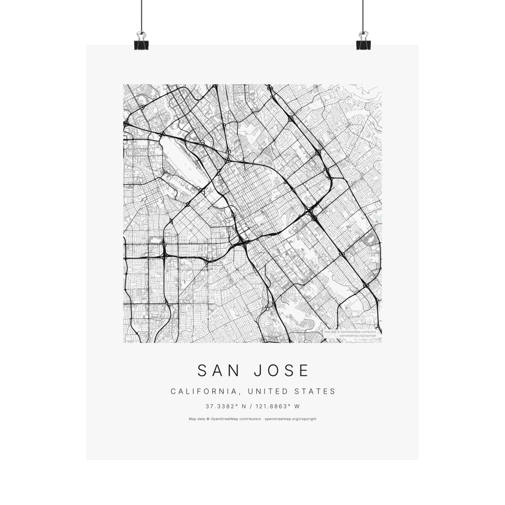 San Jose, California City Map Print — Minimalist Street Map Wall Art