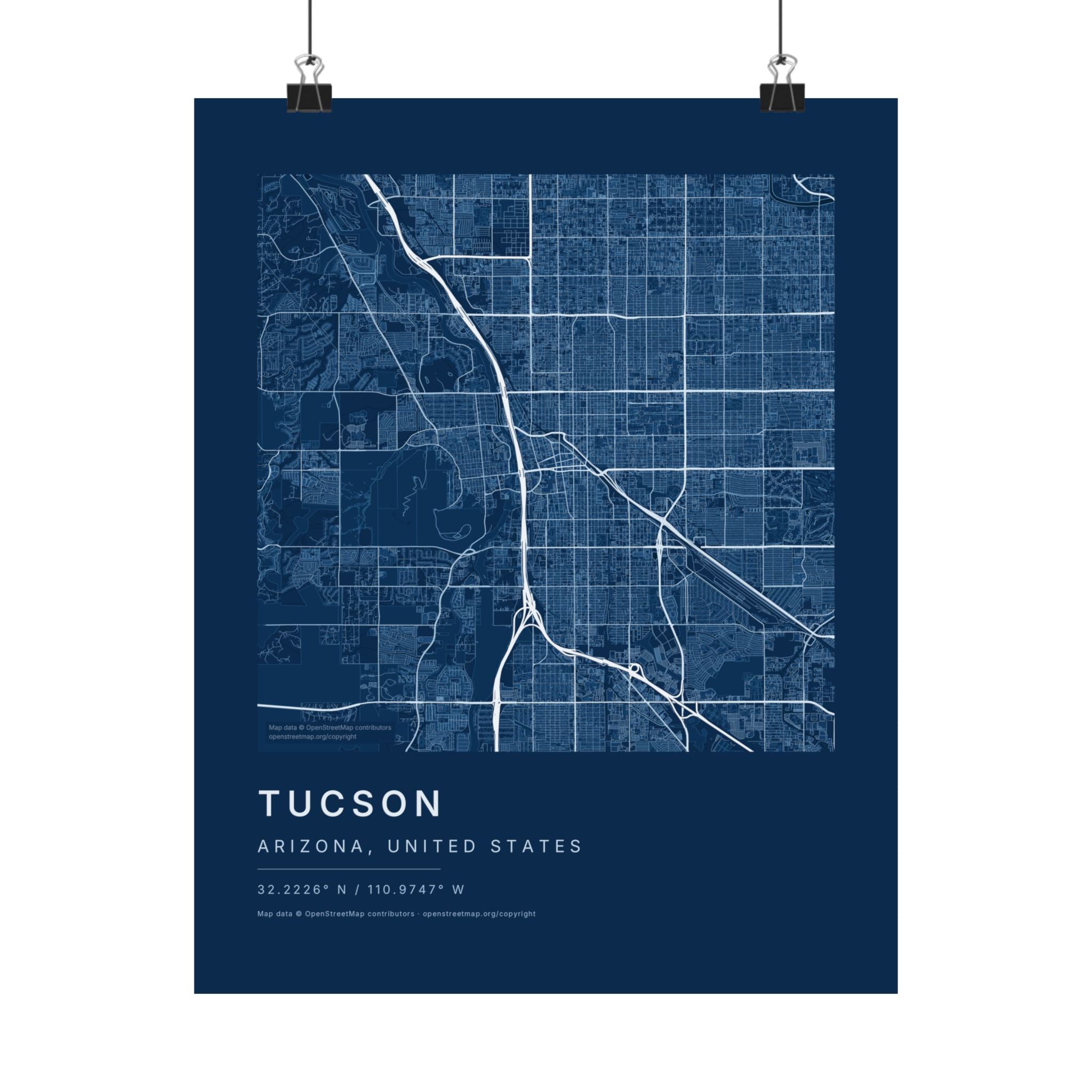 Tucson, Arizona City Map Print — Blueprint Navy Street Map Wall Art