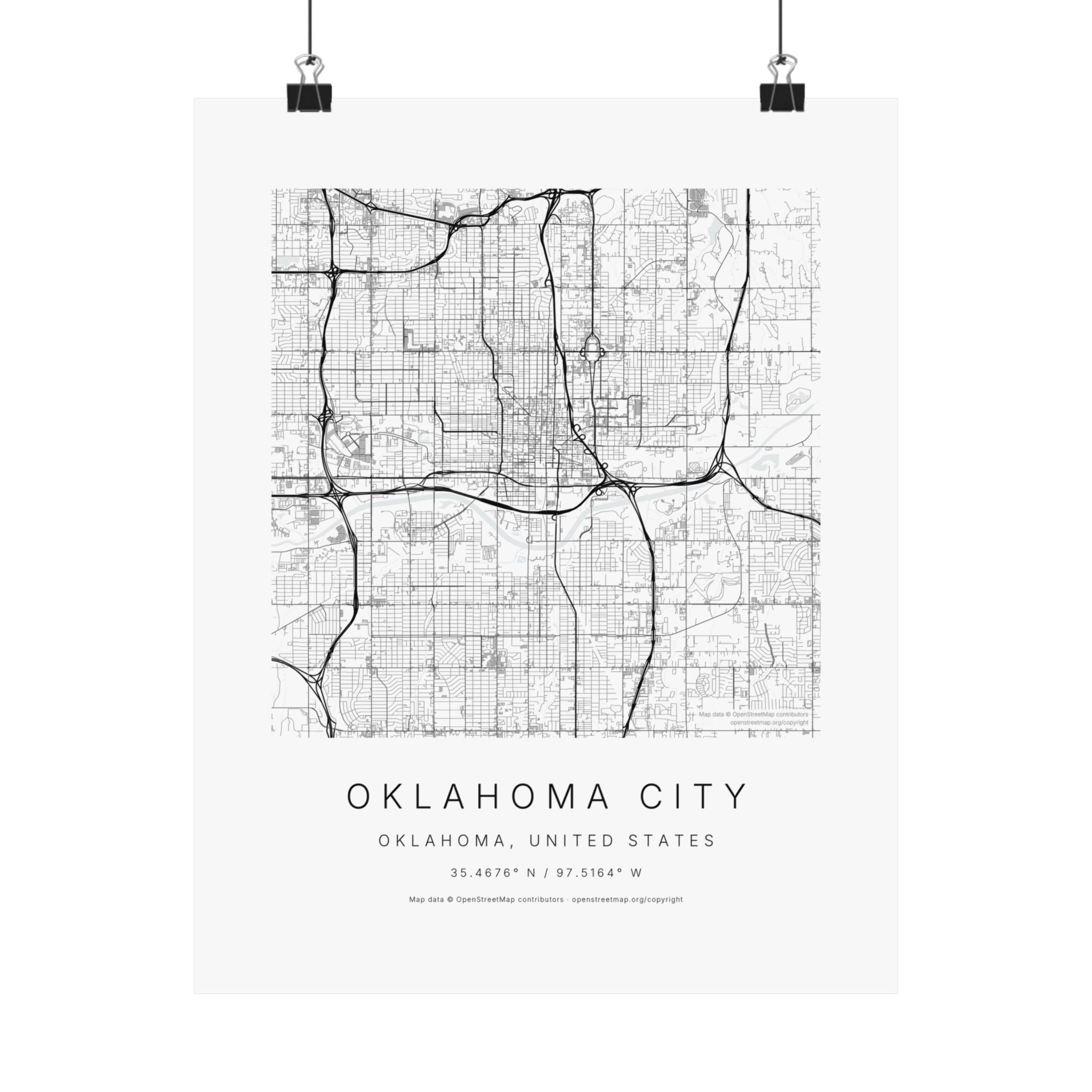 Oklahoma City, Oklahoma City Map Print — Minimalist Street Map Wall Art