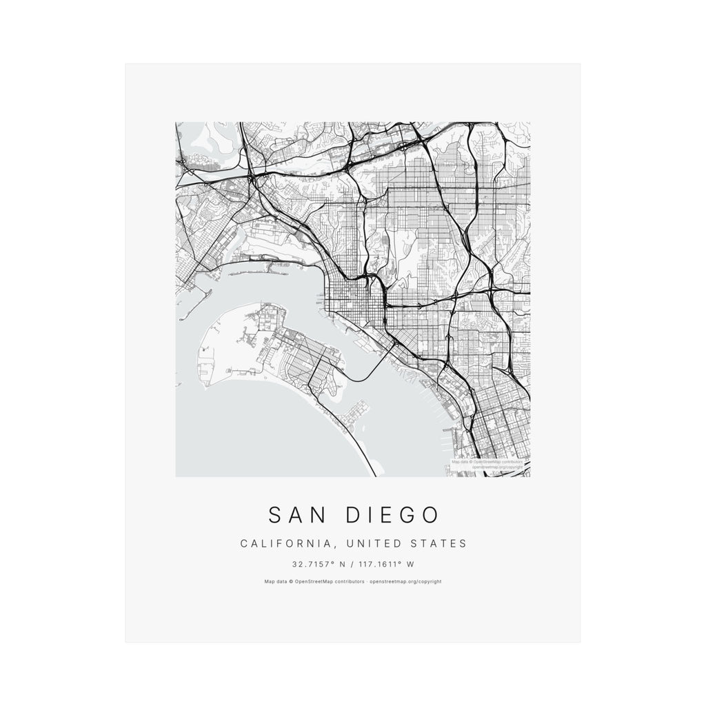 San Diego, California City Map Print — Minimalist Street Map Wall Art