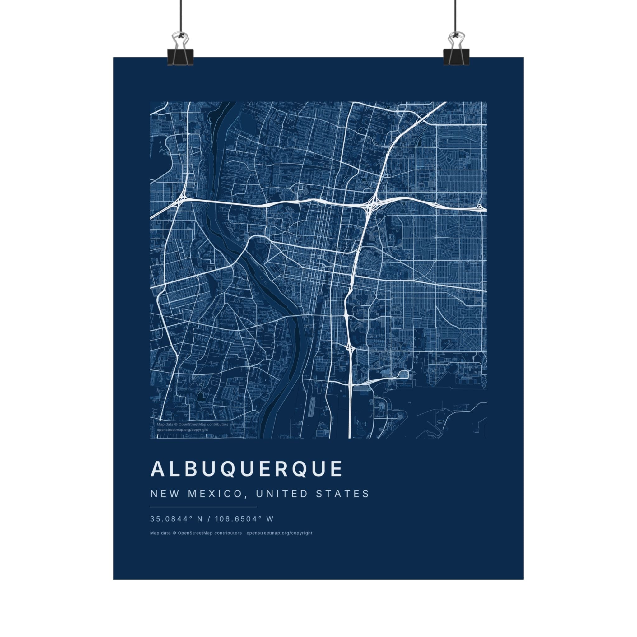 Albuquerque, New Mexico City Map Print — Blueprint Navy Street Map Wall Art