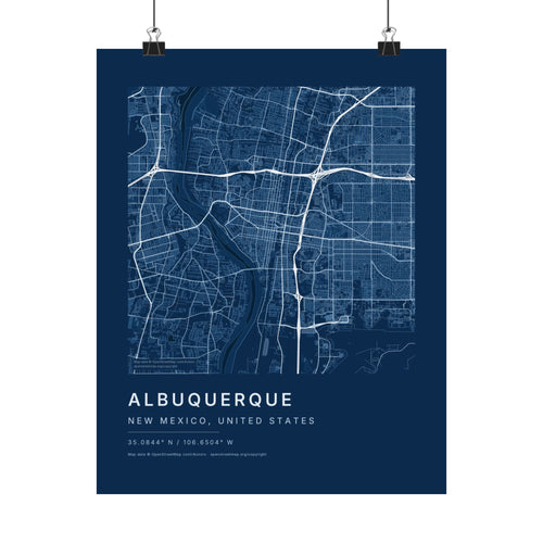 Albuquerque, New Mexico City Map Print — Blueprint Navy Street Map Wall Art