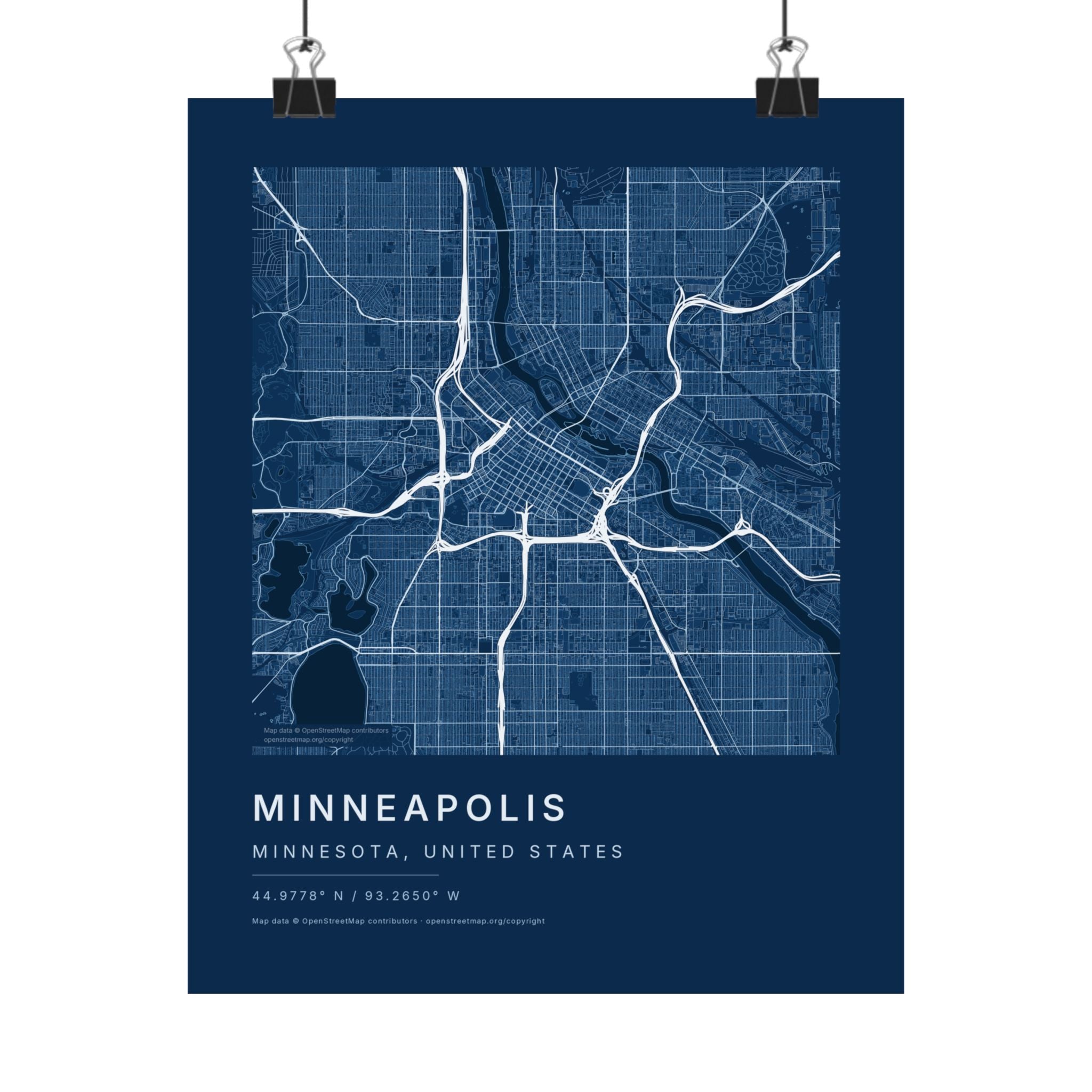 Minneapolis, Minnesota City Map Print — Blueprint Navy Street Map Wall Art