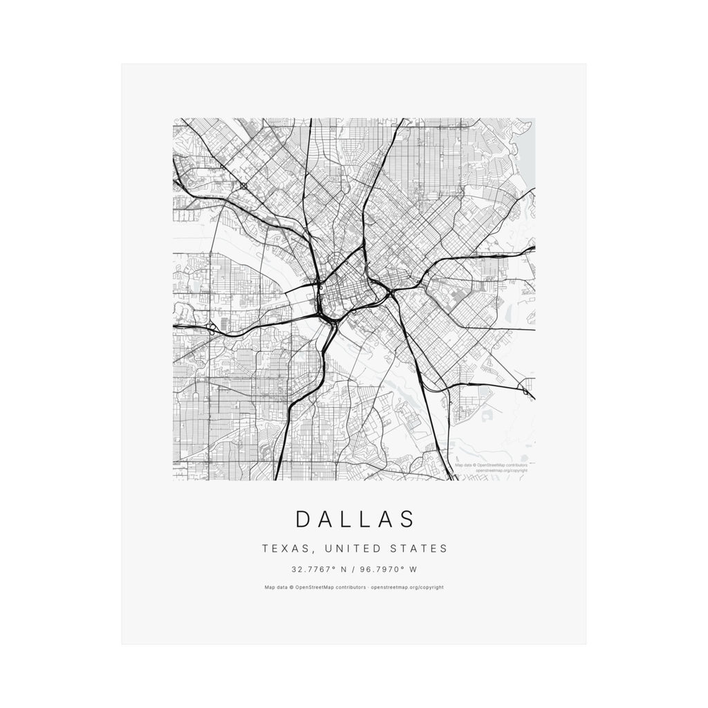 Dallas, Texas City Map Print — Minimalist Street Map Wall Art