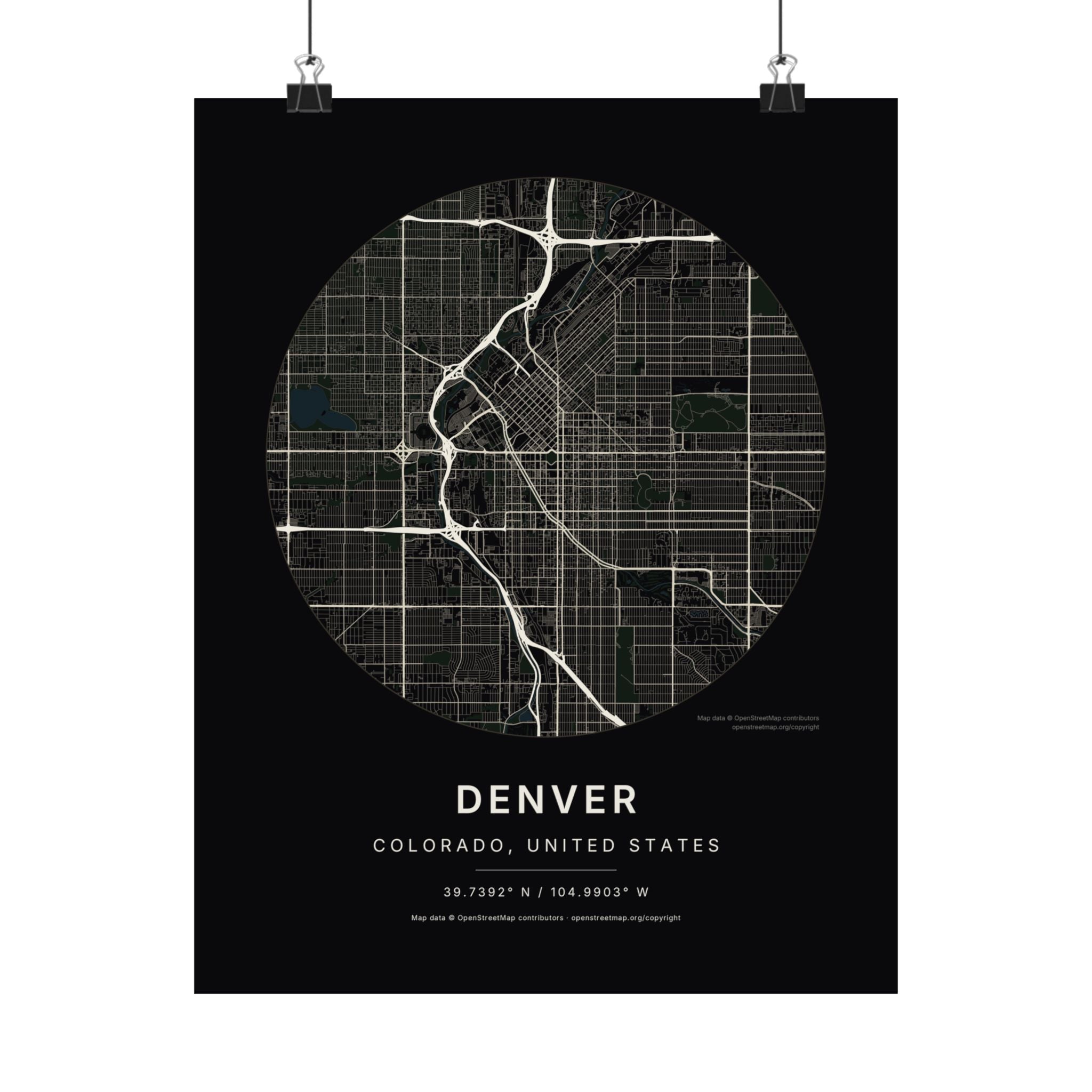 Denver, Colorado City Map Print — Noir Black Street Map Wall Art