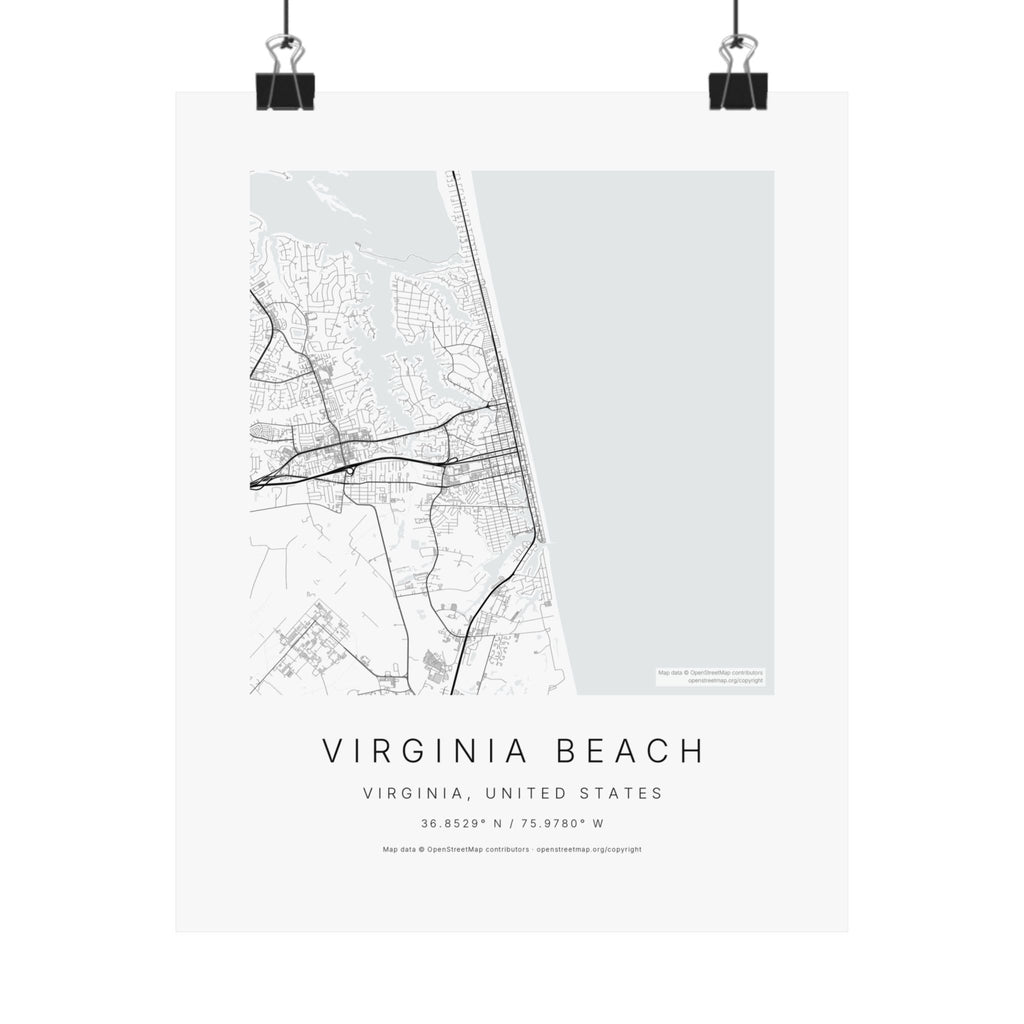 Virginia Beach, Virginia City Map Print — Minimalist Street Map Wall Art