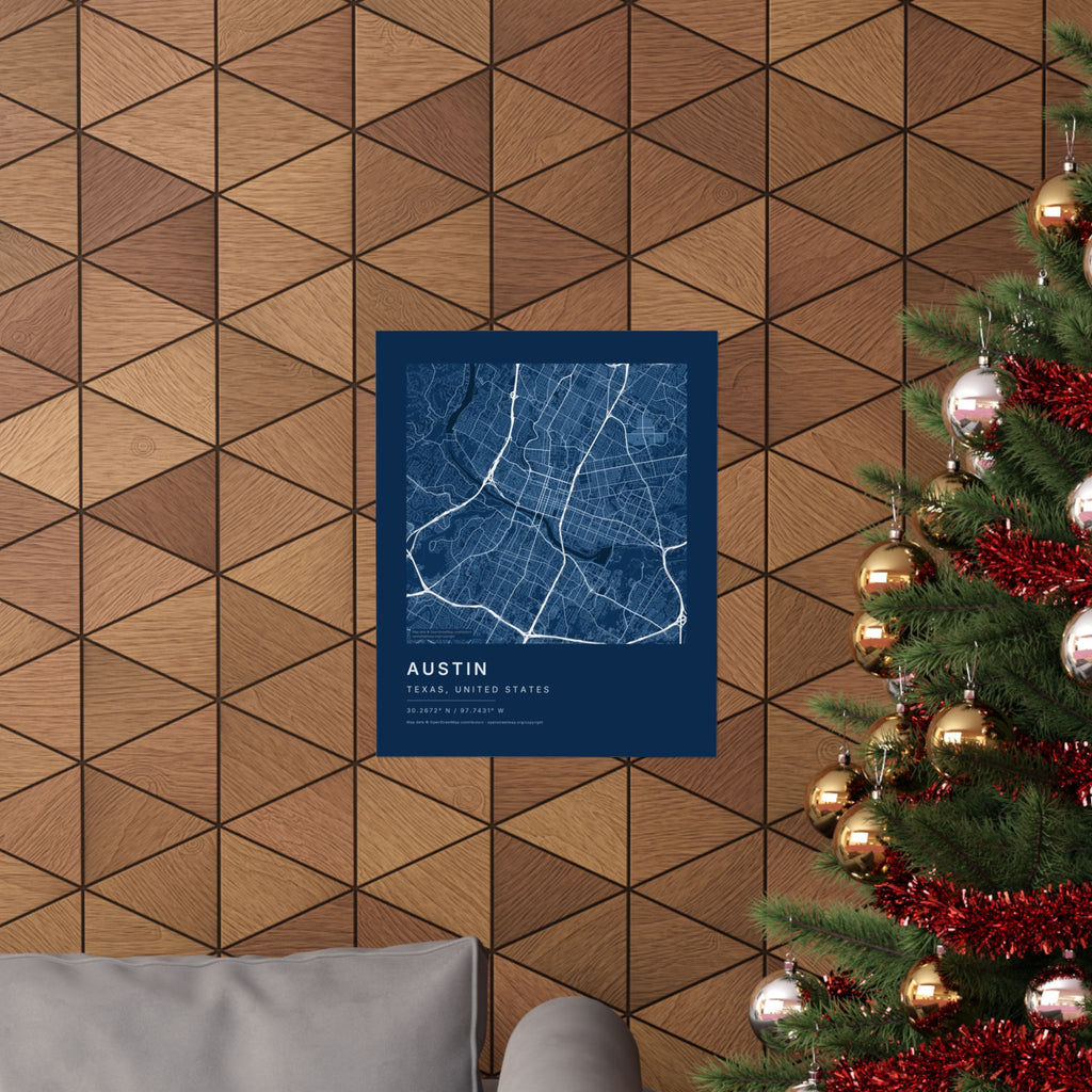 Austin, Texas City Map Print — Blueprint Navy Street Map Wall Art