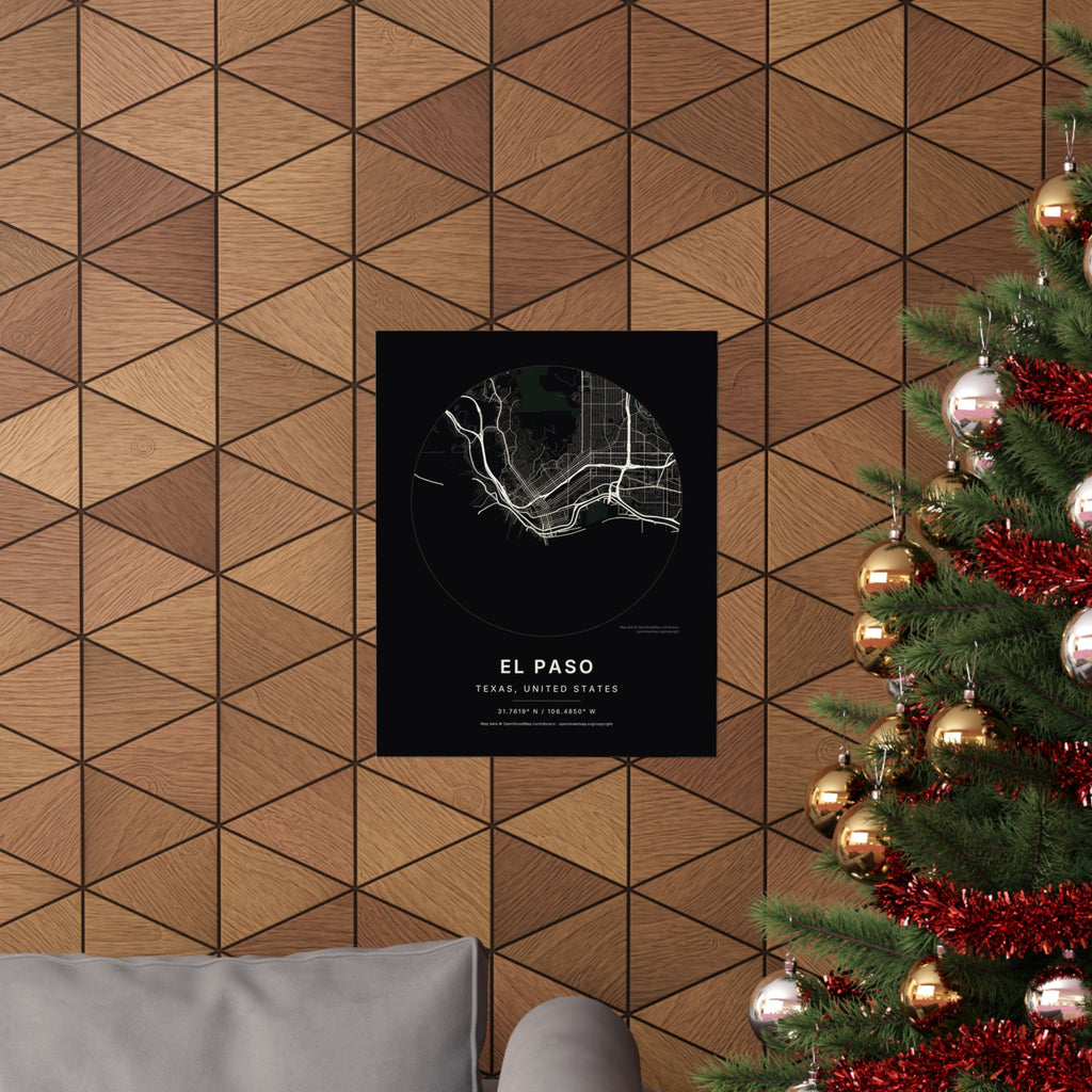 El Paso, Texas City Map Print — Noir Black Street Map Wall Art