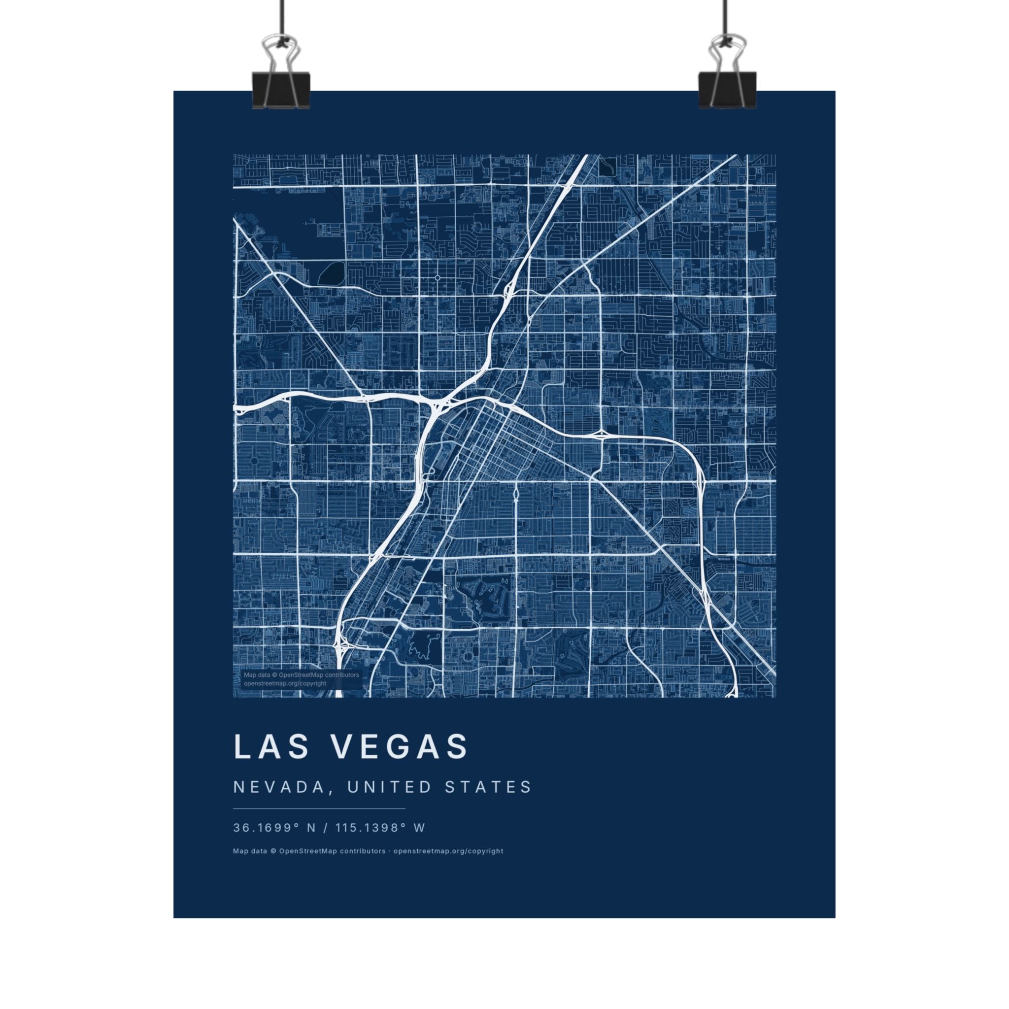 Las Vegas, Nevada City Map Print — Blueprint Navy Street Map Wall Art