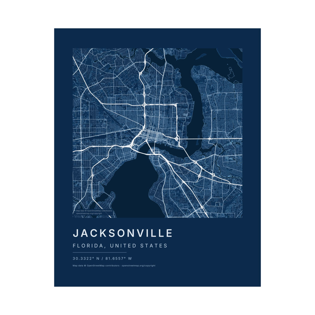 Jacksonville, Florida City Map Print — Blueprint Navy Street Map Wall Art