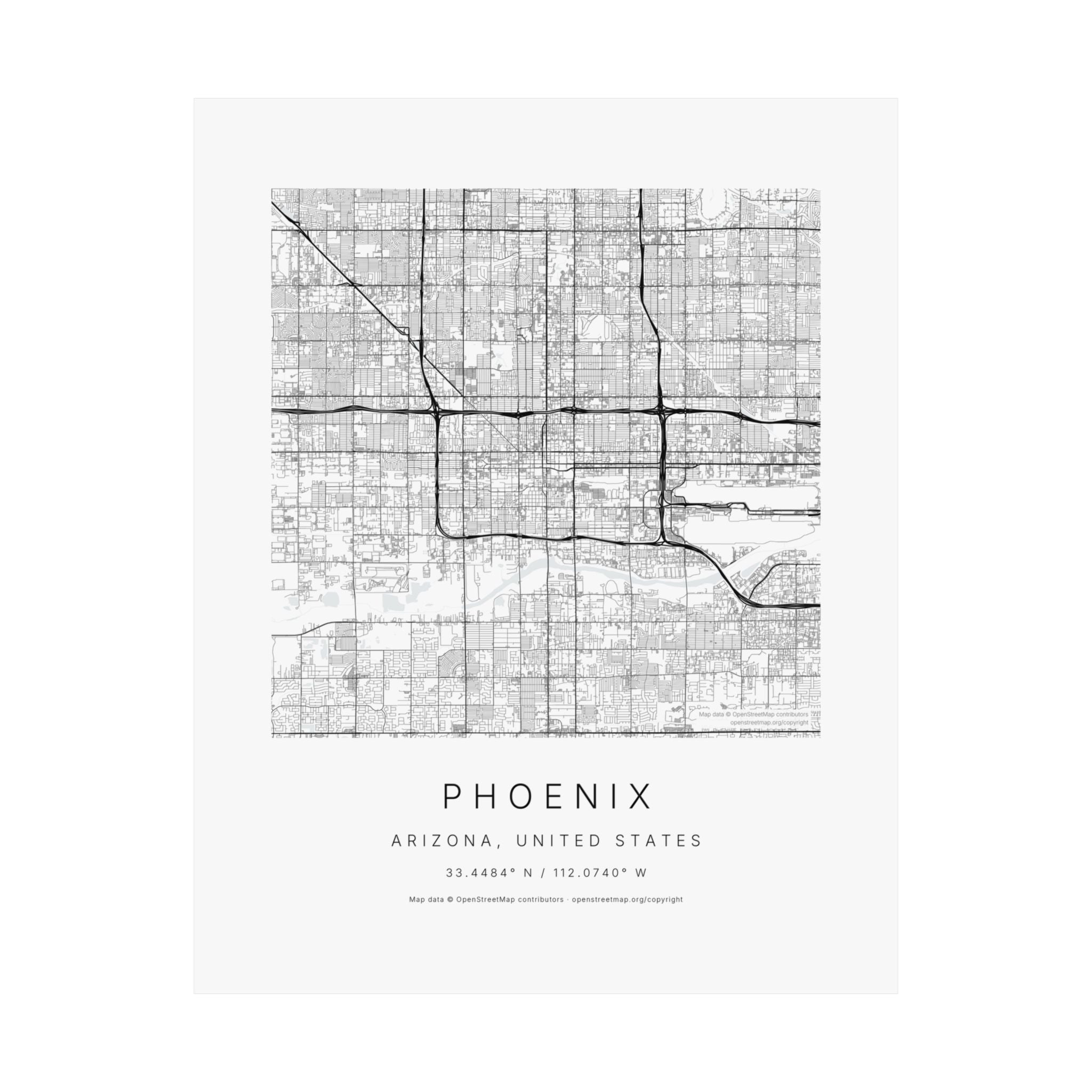 Phoenix, Arizona City Map Print — Minimalist Street Map Wall Art