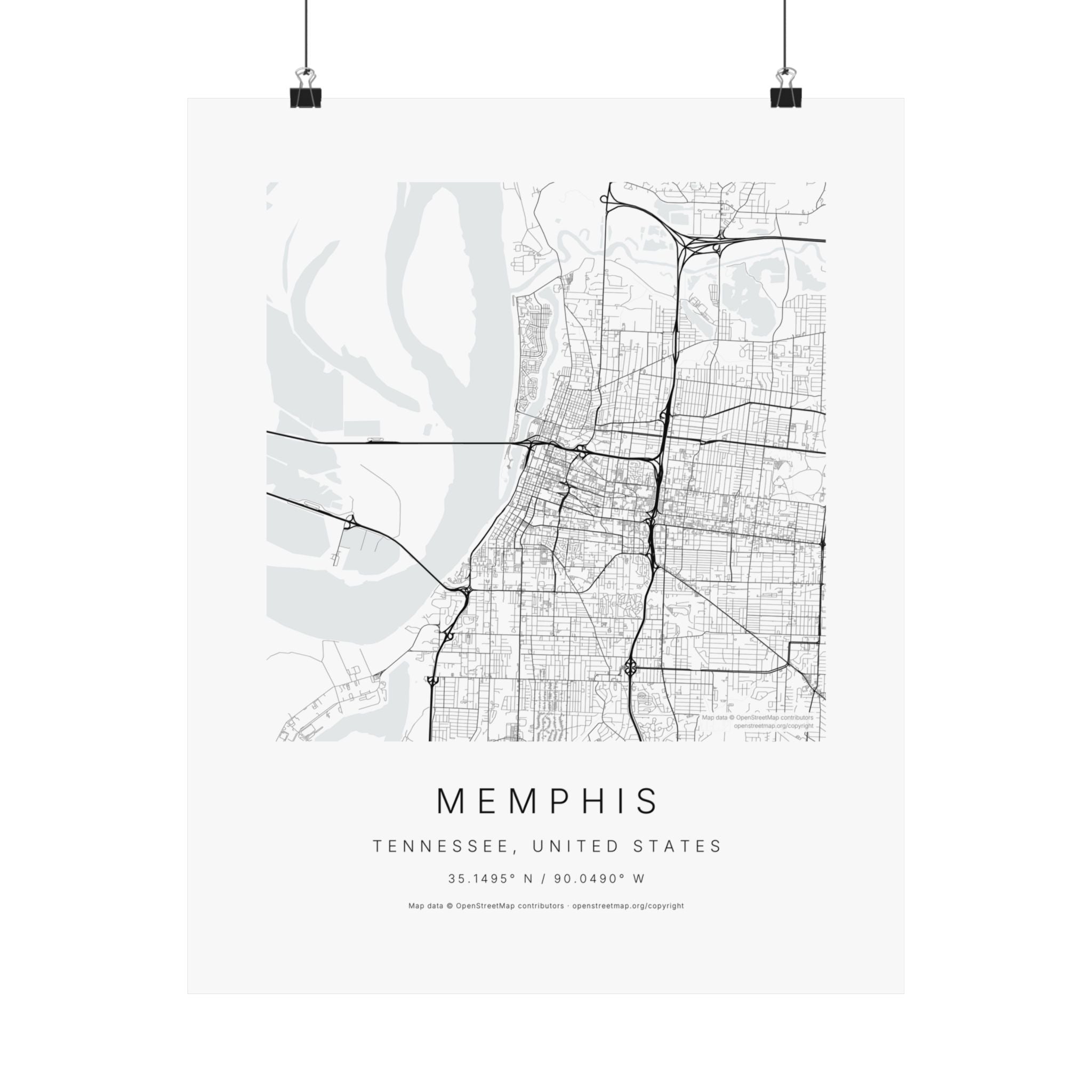 Memphis, Tennessee City Map Print — Minimalist Street Map Wall Art