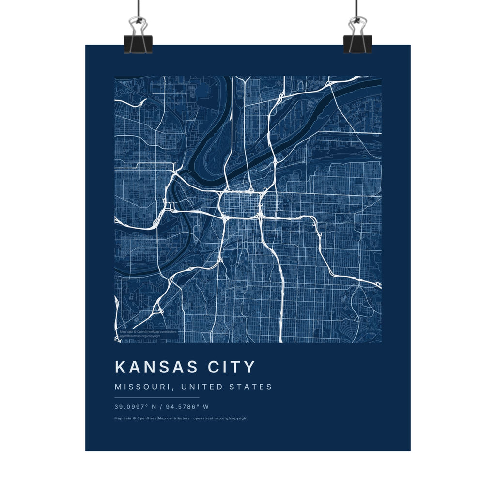 Kansas City, Missouri City Map Print — Blueprint Navy Street Map Wall Art