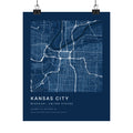Kansas City, Missouri City Map Print — Blueprint Navy Street Map Wall Art
