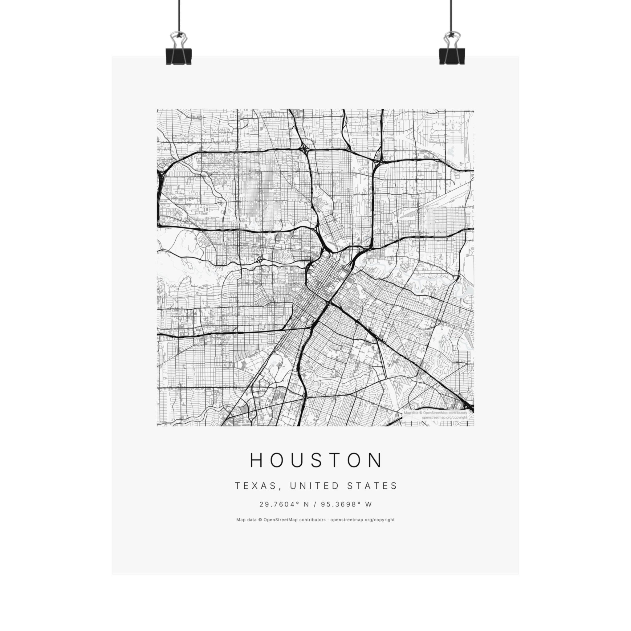 Houston, Texas City Map Print — Minimalist Street Map Wall Art