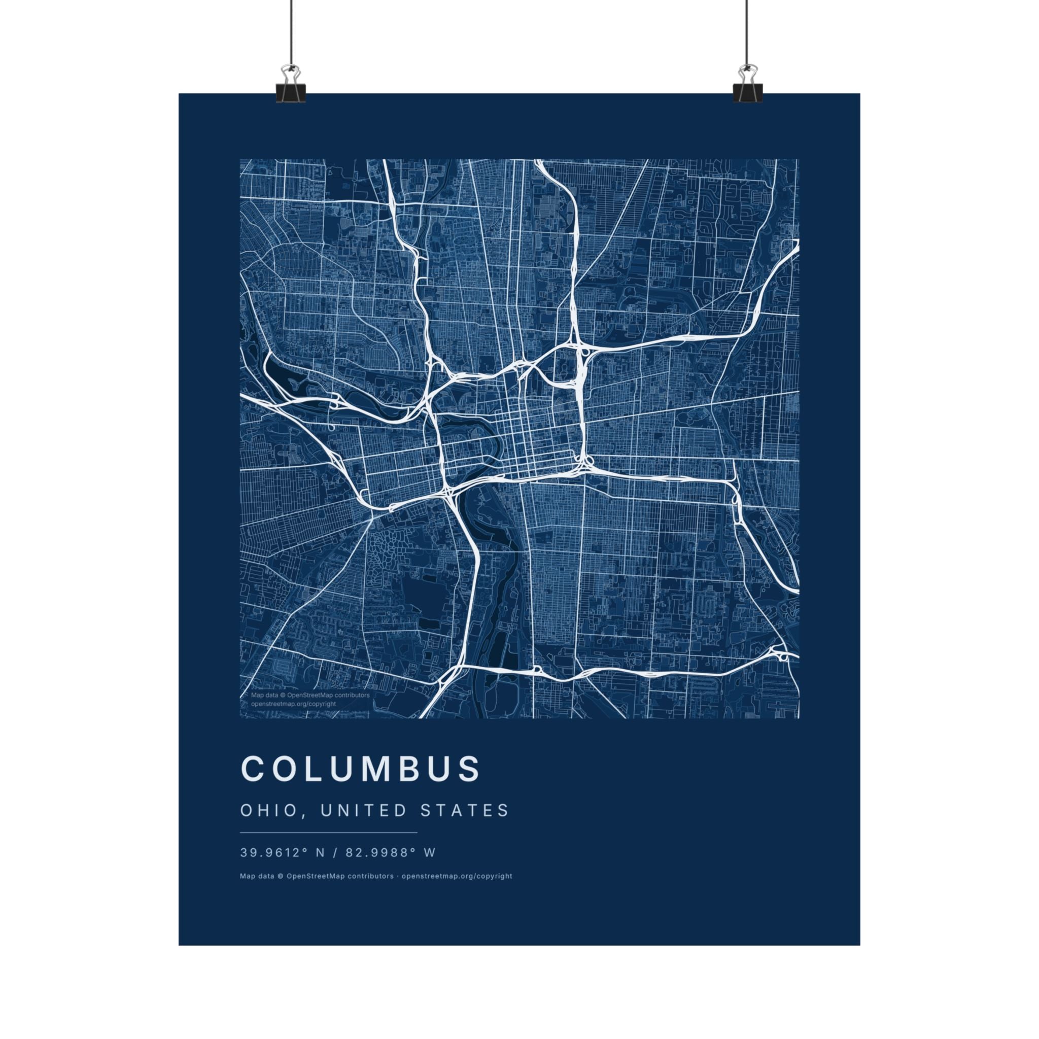 Columbus, Ohio City Map Print — Blueprint Navy Street Map Wall Art