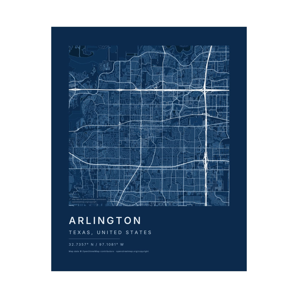 Arlington, Texas City Map Print — Blueprint Navy Street Map Wall Art