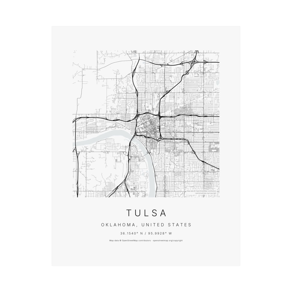 Tulsa, Oklahoma City Map Print — Minimalist Street Map Wall Art