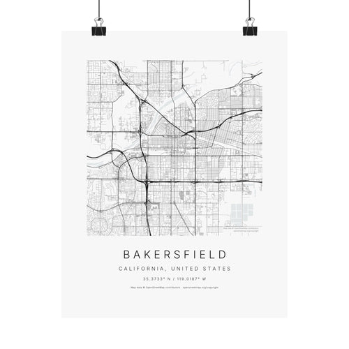 Bakersfield, California City Map Print — Minimalist Street Map Wall Art