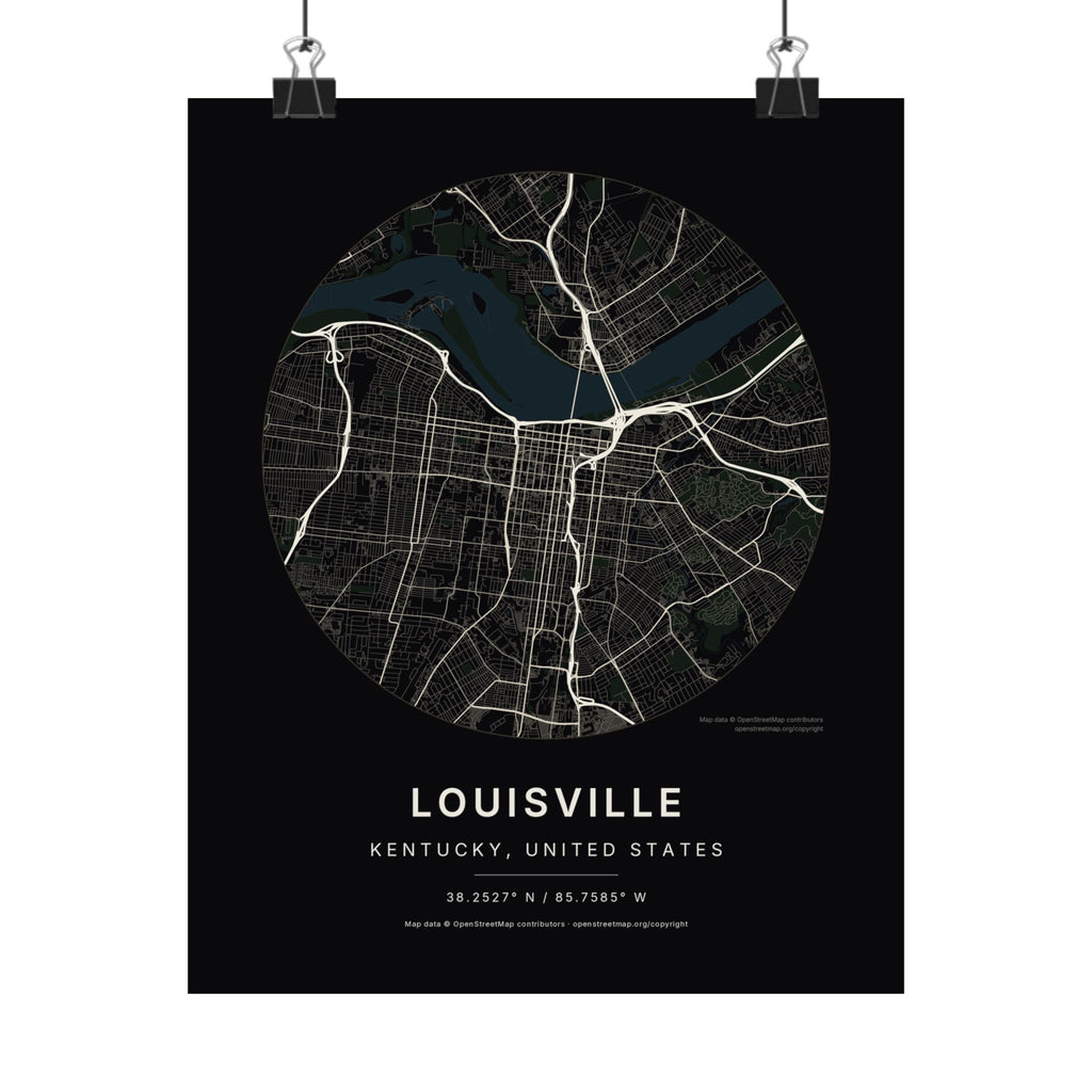 Louisville, Kentucky City Map Print — Noir Black Street Map Wall Art